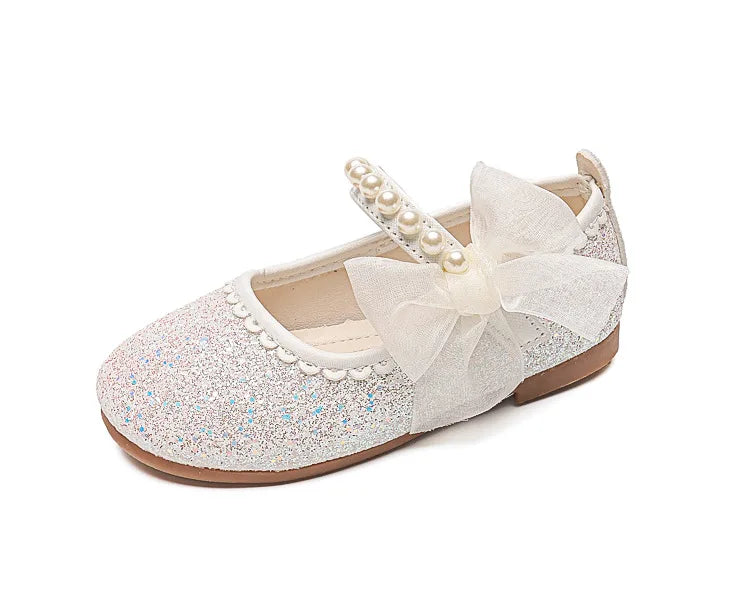 Girls Oxfords Bling Shoes Spring Autumn Kids School Dancing Shoes Pearl Beadings Big Girls Soft PU Leather Shoes Pink, Beige