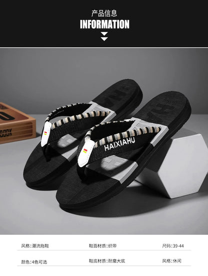 Men Slides Cloth Tape Woven Color Matching Stripe Wear-resistant Slippers Size 39-45