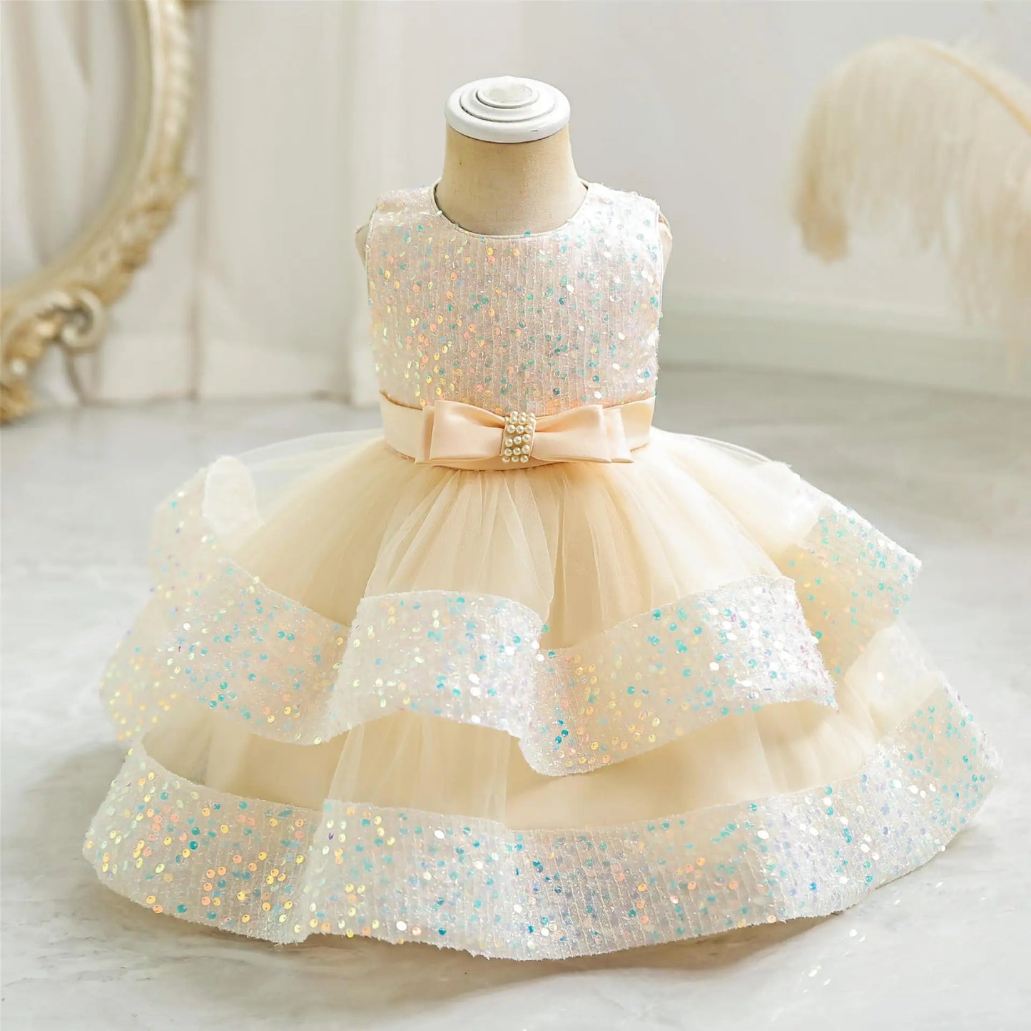 2025 Summer Girls Party Dresses 1-6 Years Kids Glittering Princess Dress Baby High-end First Birthday Party Evening Dress