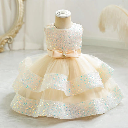 2025 Summer Girls Party Dresses 1-6 Years Kids Glittering Princess Dress Baby High-end First Birthday Party Evening Dress