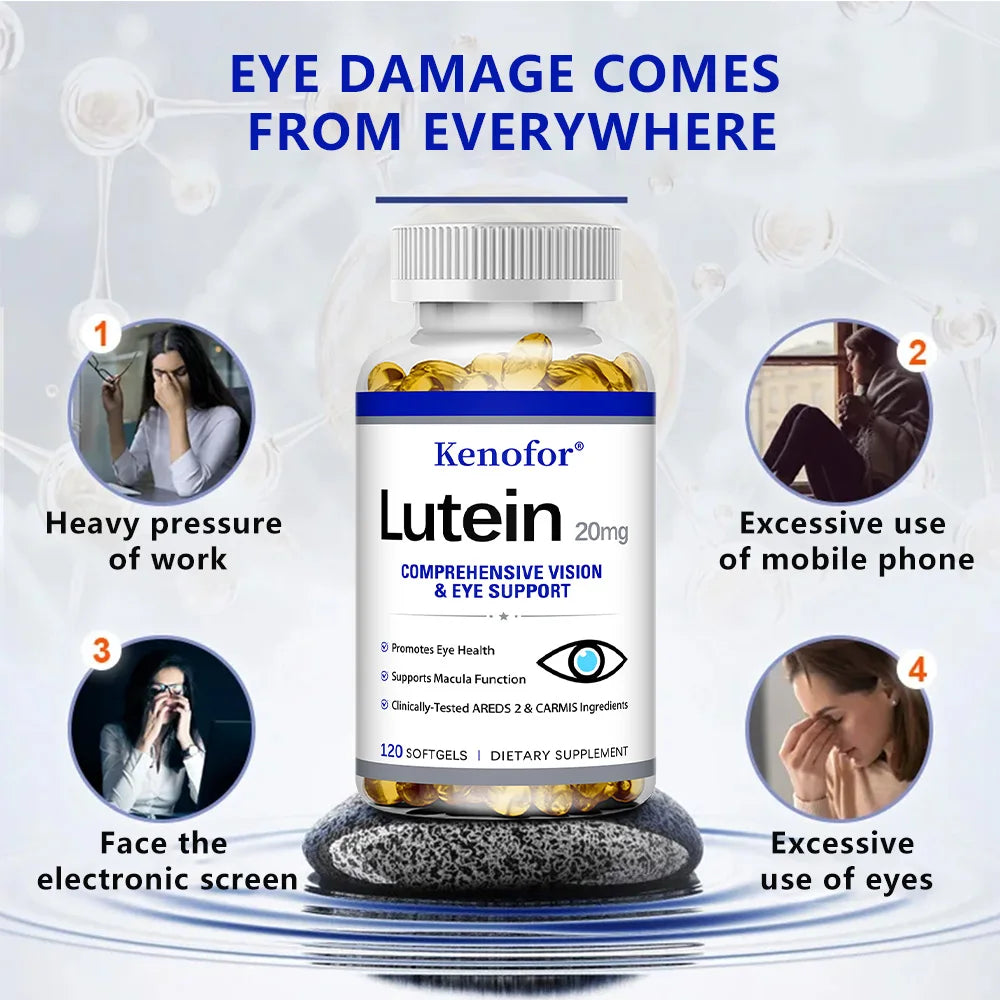Lutein Capsules - with Zeaxanthin and Vitamin E - Powerful Antioxidant, Eye Health, Improve Vision Health - 120 Capsules