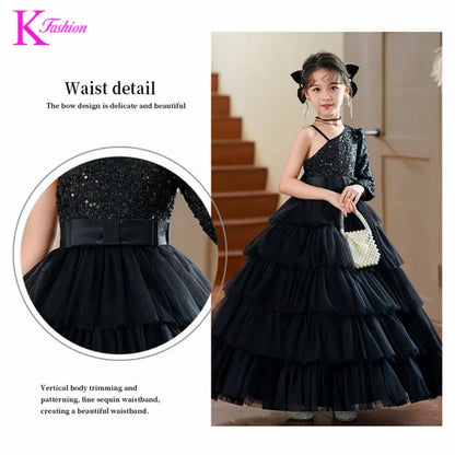 Girls' Long Princess Dress For Birthday Party Children's Fashion Show Dress Performance Evening Gown Clothing For Kids 4-12Y