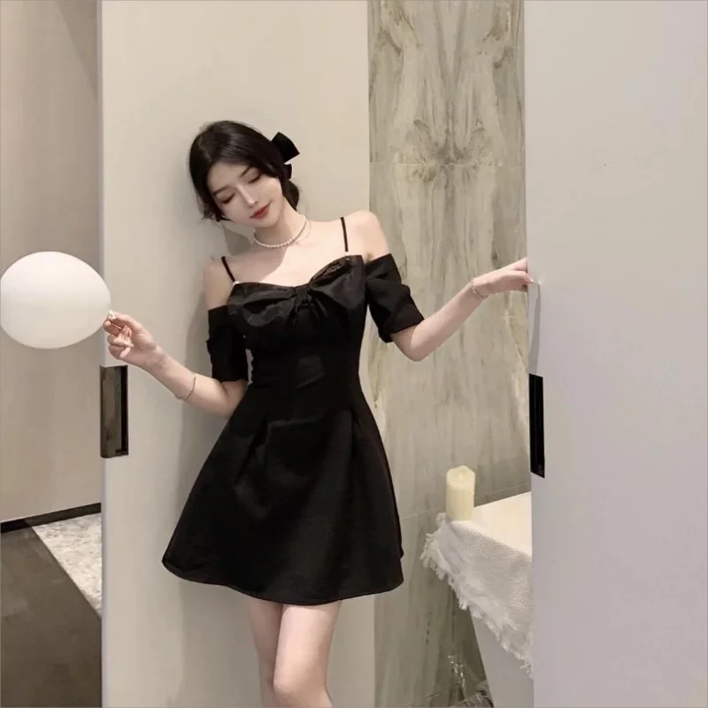 Sexy Off Shoulder Bow Dress Women Slim Short Slip Dress Ladies Style Birthday Formal Elegant White Mini Dresses
