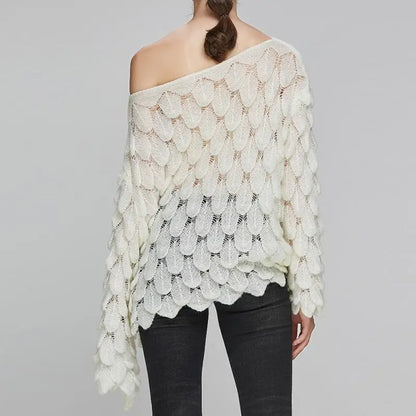 Hot 2026 Autumn Winter New European American Women's Fashion Hollow Loose Knitted Sweater Round Neck Trumpet Sleeve Head Sweater