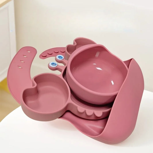 Baby Feeding Set 9PCS Silicone Crab Bowl Plate Spoon Fork Toddler Tableware Kids Dish Infant Utensils