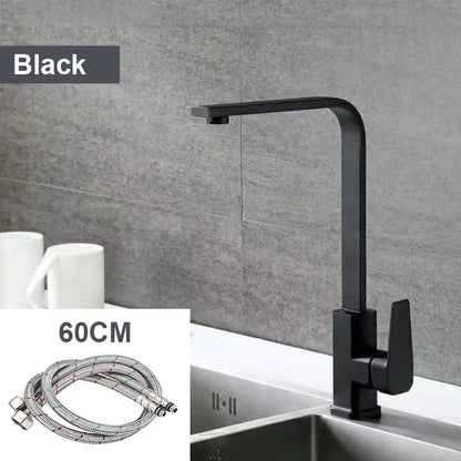 7-Shape Copper Kitchen Faucet - 360° Swivel Sink Mixer with Ceramic Cartridge & Aerator, Silver/Black