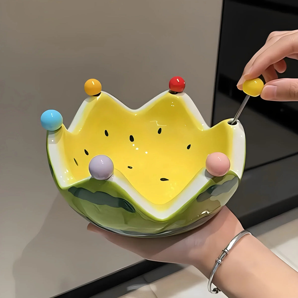 Watermelon Fruit Plate Creative Ceramic Fruit Fork Set Large Capacity Living Room Coffee Table Fruit Bowl Plate Cute  Ornaments (Available)