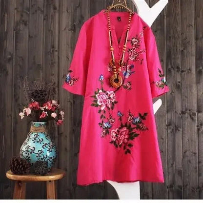 Women Dresses Women's Embroidered Dress Summer Loose Short Sleeve Skirt Vestido De Mujer Femme Robe