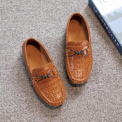 Boys Loafers Non-slip Children's Leather Shoes All-match Four Seasons Metal Buckle  Shiny Simple Kids Fashion Moccasin Shoes