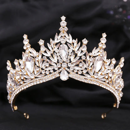Luxury Big Water Drop Crystal Opal Tiara For Women Girls Wedding Bridal Birthday Party Crown Hair Dress Accessory