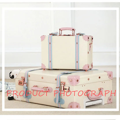2024 New Retro white pink blue Travel Bag Rolling Luggage sets,13 inch Women Trolley Suitcases vs handbag with Wheel
