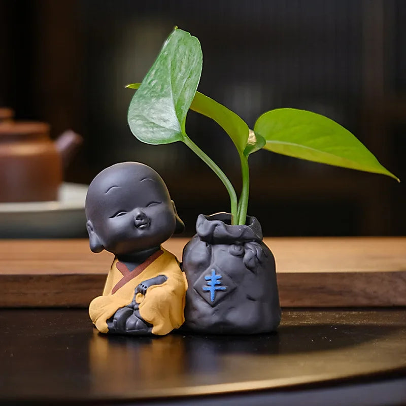 Fortune Lucky Cute The Little Monk Purple Clay Tea Pet Home Decor Mini Water Planting Flower Vase (Available)