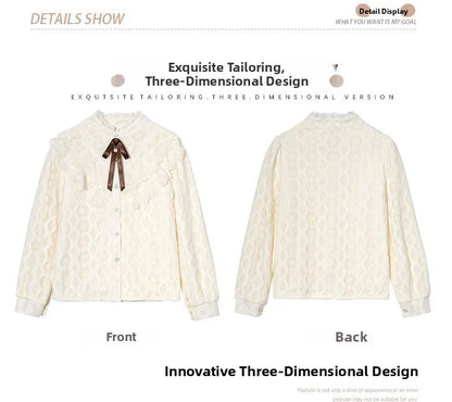 Women's Fce Lined Lace Blouse Thiened Autumn Winter Faion Inner Wear  Knot irt Stand Collar Regular Fit
