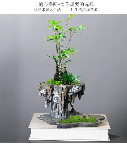 Chinese-style personalized retro creative asparagus resin flowerpot indoor fleshy June snow potted flower decoration ornaments