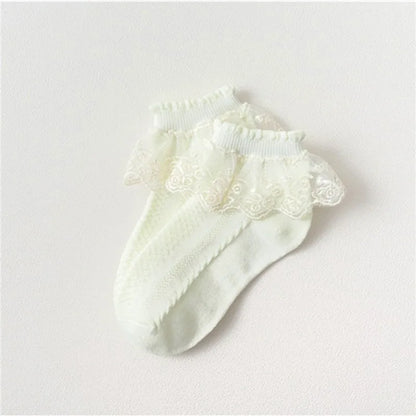 Pairs Cotton Lace Ruffle Princess Mesh Breathable Socks Children Ankle Short Sock White Pink Blue Baby Girls Kids Toddler