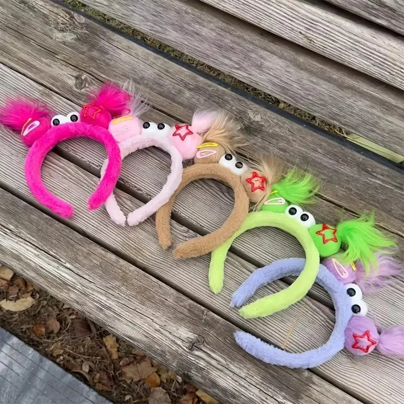 Girls Face Wash Headband Plush Skin Care Bath Shower Makeup Hair Band Soft Absorbent Cartoon Clown Doll Hair Accessories