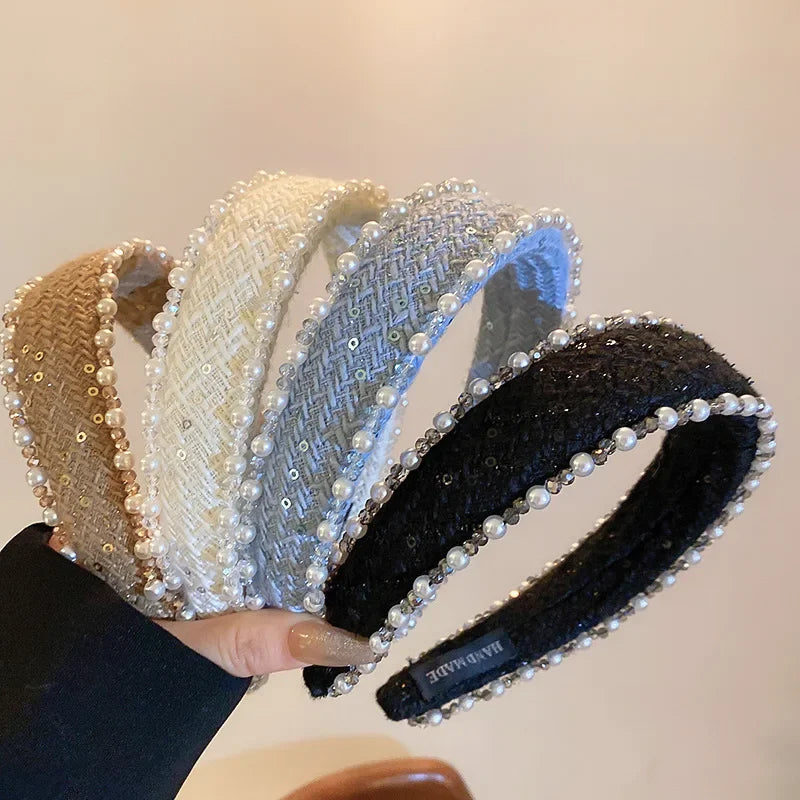 Women Hair Accessories France Pearl Beaded Hairhoops Headwears Weave Hairbands for Women Fashion Headband Accessories
