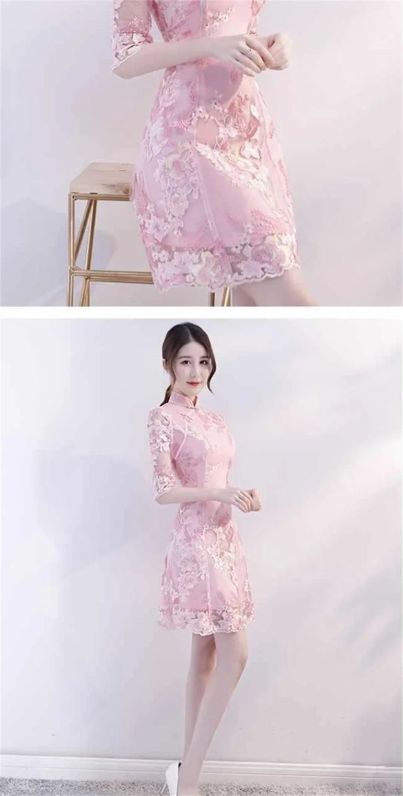 Spring Autumn Female Cheongsam Style Long Dresses Women Half Sleeve Lmproved Maxi Dress 2025 Ladies Fashion Solid Color Vestidos