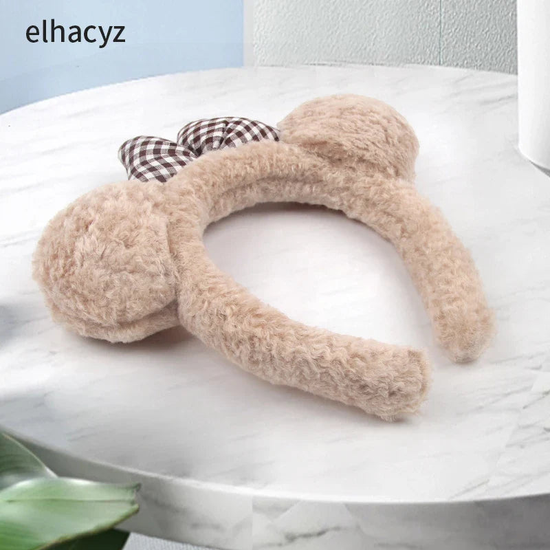 Mickey Mouse Disney Fashion Women Bow Bear Ear Plush Hair Band Cartoon Headband Female Sweet Cute Girls Hairband Hair Accessorie