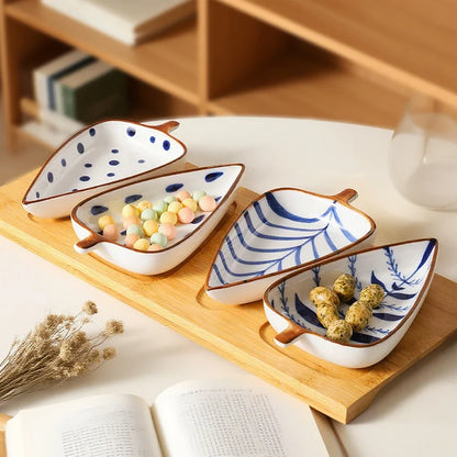 Creative Leaf Shaped Seasoning Bowl Ceramic Multi-purpose Small Plates Appetizers Snack Dish Kitchen Sauce Sushi Cake Tray
