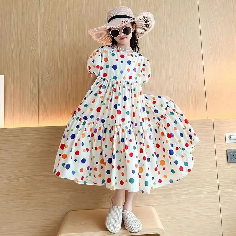 Fashion Summer Girls Dress 2026 Dot Beach Long Dress For Girl Bohemia Children Princess Loose Dresses Costume Teen 8 10 12 14 Y