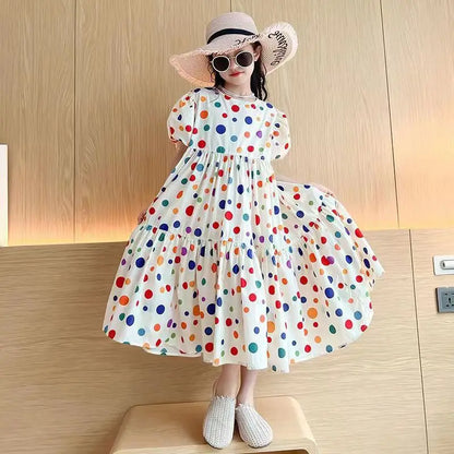 Fashion Summer Girls Dress 2026 Dot Beach Long Dress For Girl Bohemia Children Princess Loose Dresses Costume Teen 8 10 12 14 Y