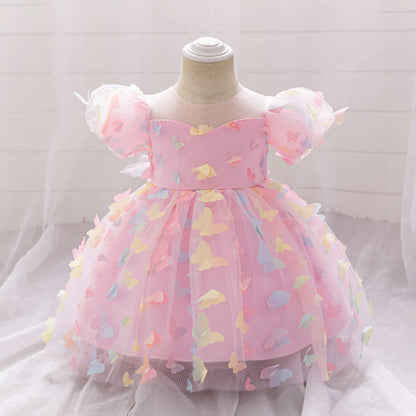 Toddler Girl Party Dress Colorful Gradient 3D Butterfly Prom Gown Girl Bow Lace Birthday Wedding Princess Summer Dresses Evening