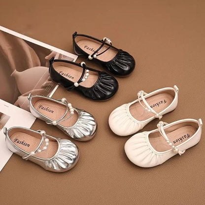 Fashion Girls Soft Sole Princess Leather Shoes Spring Autumn New Style Pearl Embellished Kids Loafers