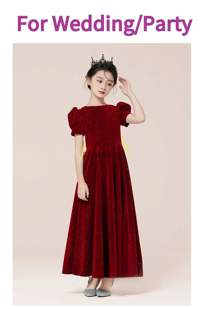 Kids Party Dress Clothing For Birthday Princess  Wine Red Piano Wedding Flower Girl 5-17 Years Old  Host Children's Formal Dress