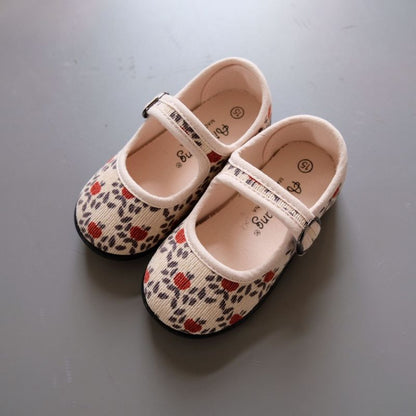 New Corduroy Floral Canvas Shoes Girls Square Mouth Indoor Shoes Soft Soled Non-slip Shoes