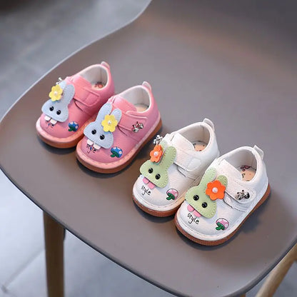 Baby Shoes for Girls 0-2 Years Soft Sole First Walker Sneakers with Anti Slip Secure Strap Design Squeaky Fun