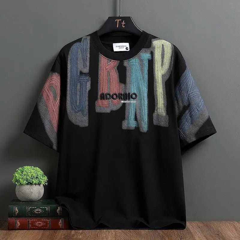 Men's Trend Printing Loose Youth Pullovers Top Summer New Short Sleeve Plus Size Lazy Style T Shirts Fashion Casual Men Clothing (Available)