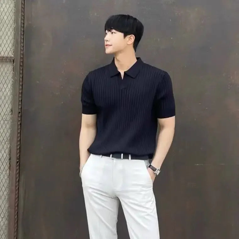 Ice Silk Shirt Summer Loose Trend Couple Thin Sun Protection Lapel Short-sleeved Solid Color Top