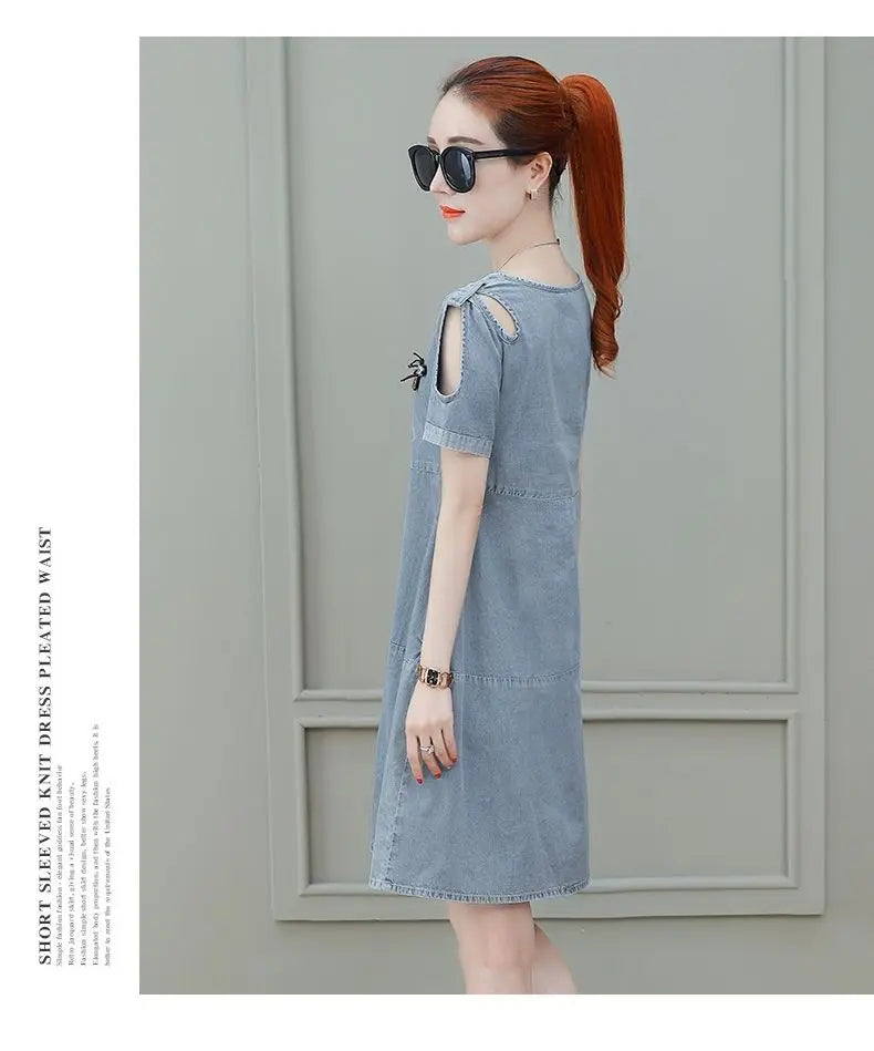 Short sleeved Denim Dress Summer Women's 2024 New College style Fashion Student Loose Dress With pockets Casual Clothing