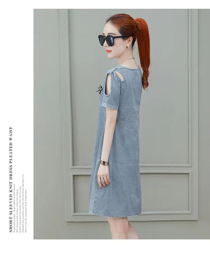 Short sleeved Denim Dress Summer Women's 2024 New College style Fashion Student Loose Dress With pockets Casual Clothing