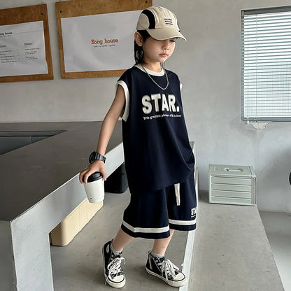 New Children's Sets Teenager Basketball Sportswear Top+Shorts 2Pcs Big Kids Clothing Outfits