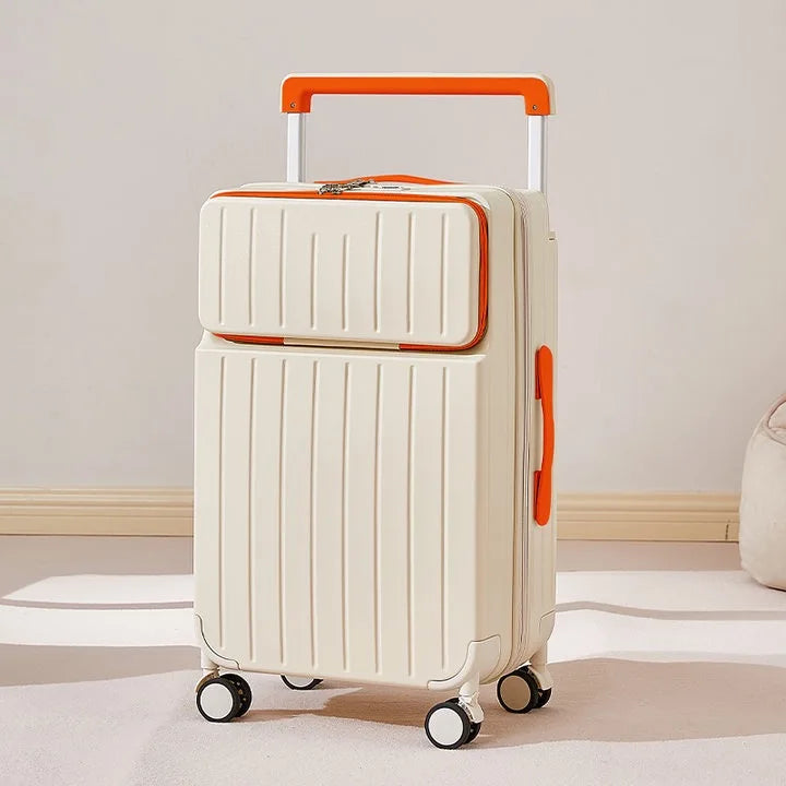 Front Opening Wide Handle Suitcase 20 inches Carry-on Cabin Suitcase Multifunctional Travel Luggage Zipper Aluminum Frame