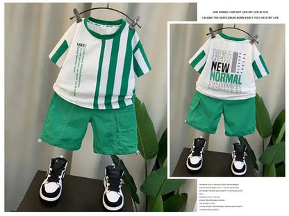 Summer Boy Clothing Suit New Children's Clothes Set Boys Short Sleeve T-Shirt Shorts 2 Piece Set Kids Sportswear Suit 2 4 6 8Y [Avaiilable]