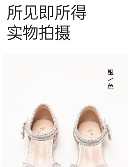 Brand Princess Shoe 2025 Summer New Sandals for Girls Kid Crystal Shoe Women Heels Gift Party Dresses for Girl Women's Sandals