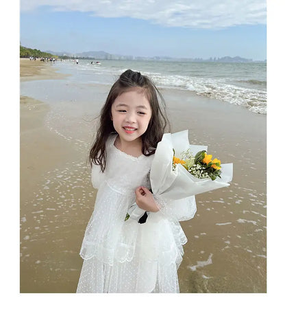 Summer Girl Dress Elegant Flower Lace Dress For Girl Princess Party Wedding Dress Ceremony Prom Gown Communion Clothes 1-6Y