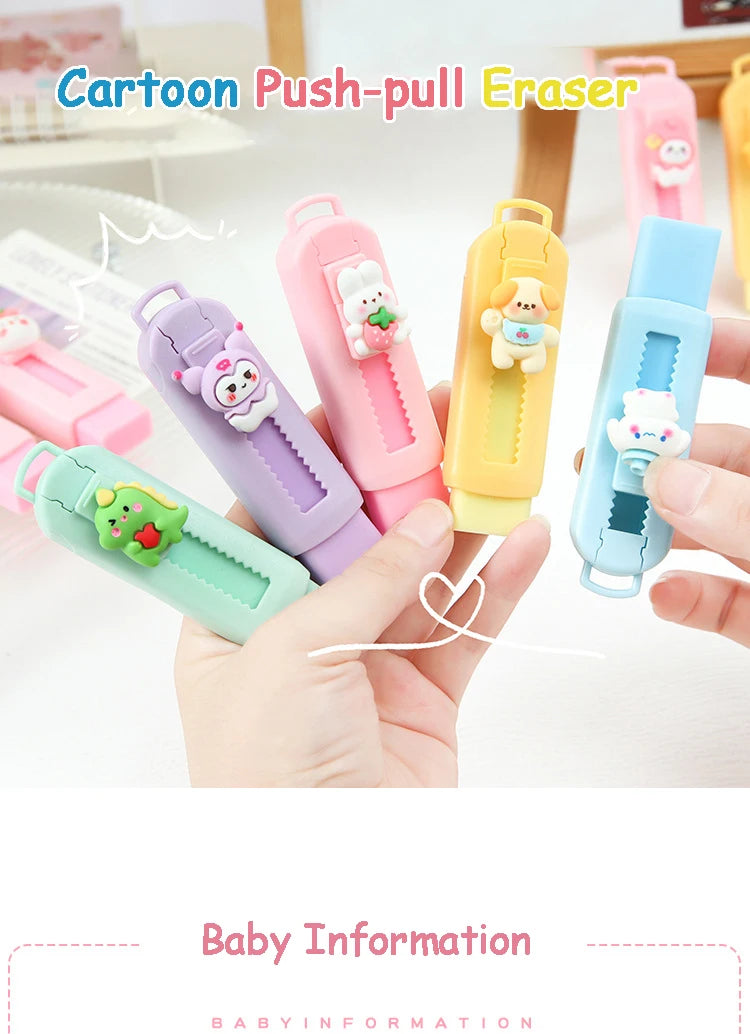 1Pcs Creative Push-pull Cartoon Eraser Macaron Colored Eraser Telescopic Kawaii Children's Pencil Eraser Student Stationery