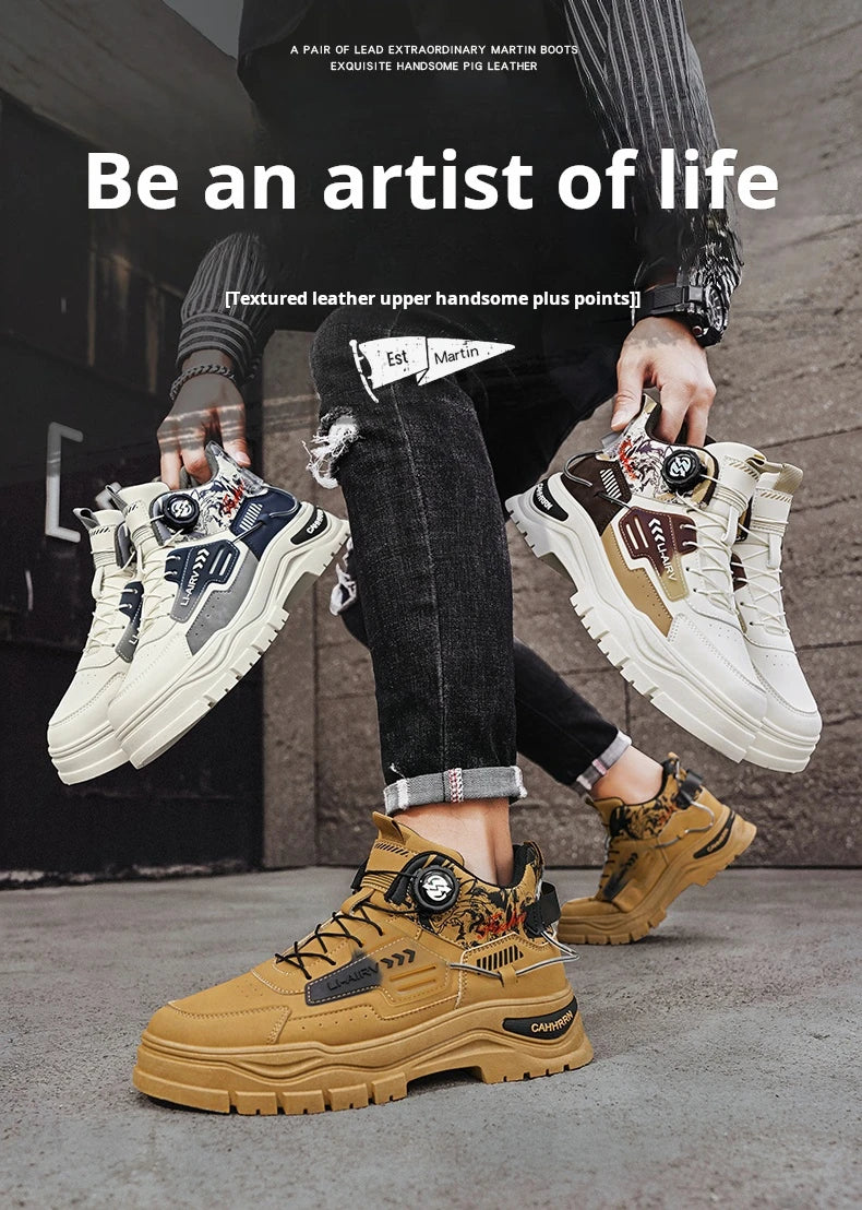 Men's Casual Outdoor Boots Fall Breathable Trendy Versatile Leisure Knob Board Shoes Anti-slip Riding Fashion Sneakers