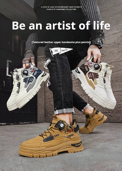 Men's Casual Outdoor Boots Fall Breathable Trendy Versatile Leisure Knob Board Shoes Anti-slip Riding Fashion Sneakers