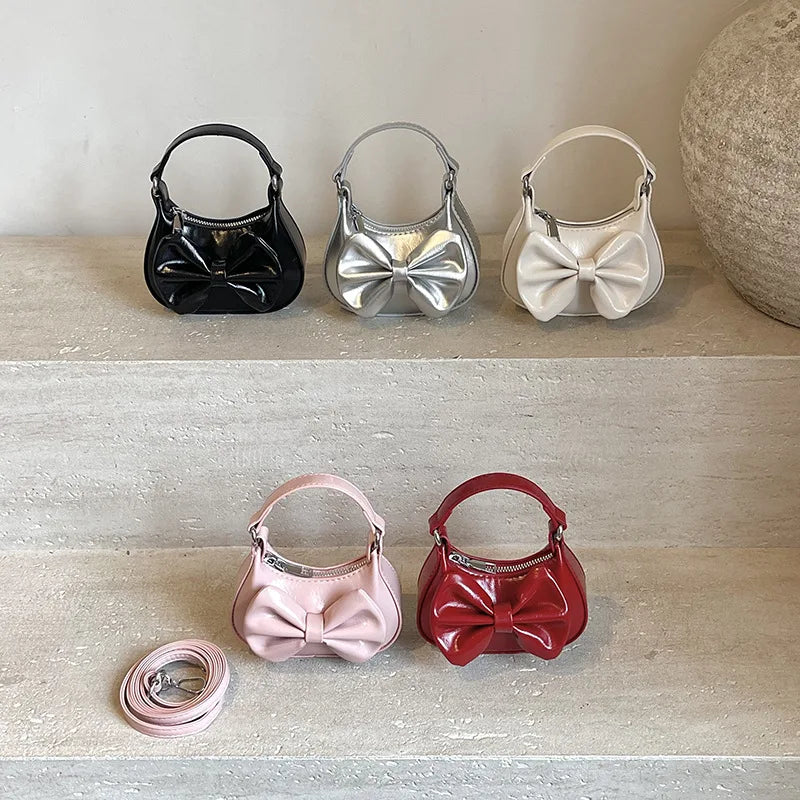 Kids Girls Cute Bowknot Handbag Fashion Crossbody Bag Detachable Strap Mini Shoulder Bag for Children Stylish Purse