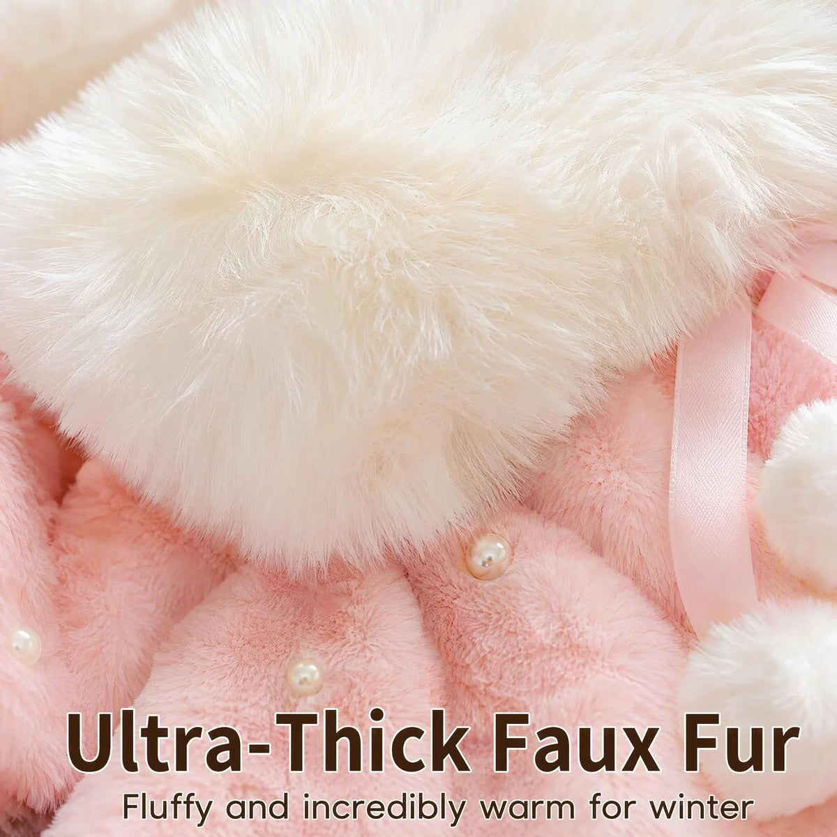 Girls Winter Fleece Cape Cloak with Faux Fur Collar Polka Dot Pearl Bowknot Warm Poncho Coat for Toddler Baby Girl Autumn Outerw