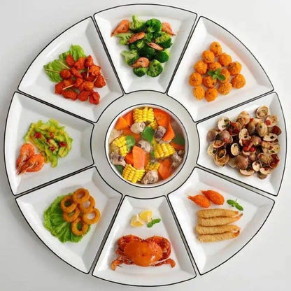 DIY Platter Creative Set Combination Plate Ceramic Plate Household Compartment Round Table Plate Fan-shaped Dish Tableware