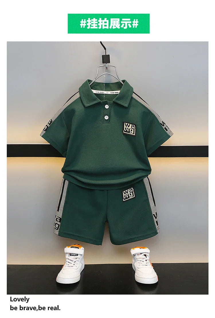 Boys Summer Polo Shirt Set New Baby Short-sleeved Two-piece Set Boys Children's Foreign Children's Clothing