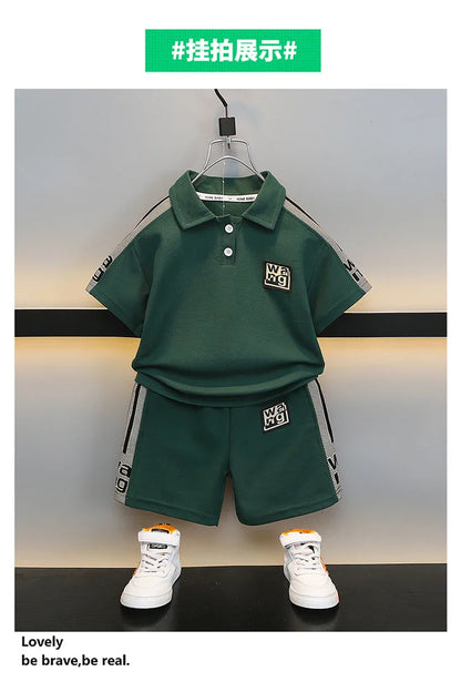 Boys Summer Polo Shirt Set New Baby Short-sleeved Two-piece Set Boys Children's Foreign Children's Clothing