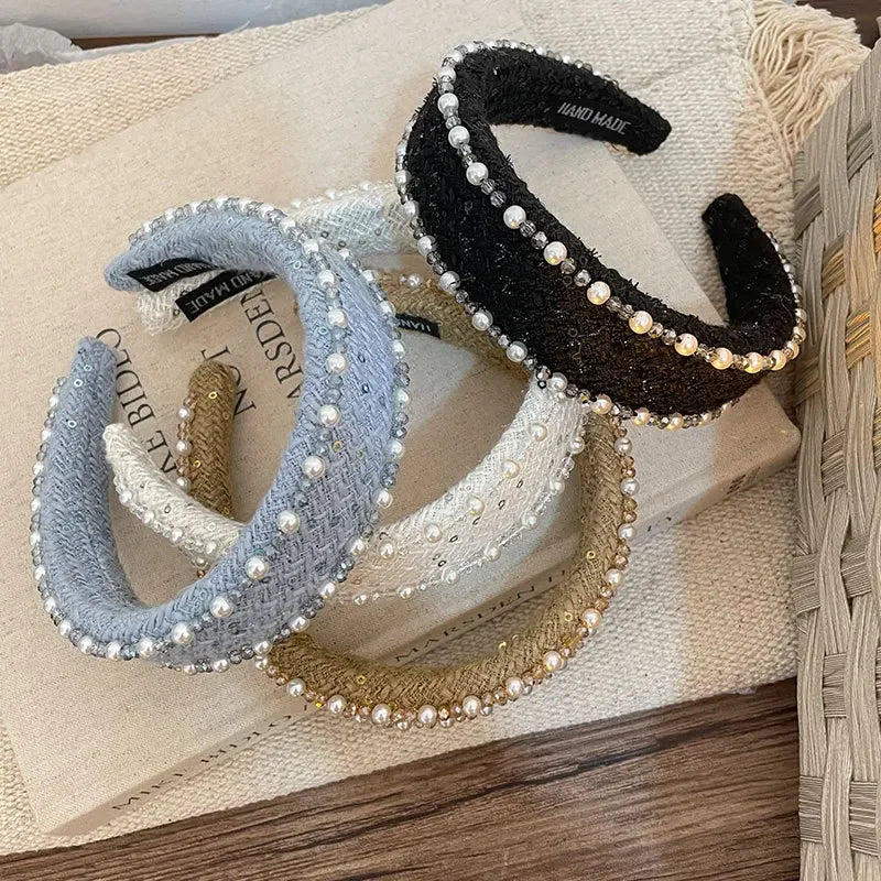Women Hair Accessories France Pearl Beaded Hairhoops Headwears Weave Hairbands for Women Fashion Headband Accessories