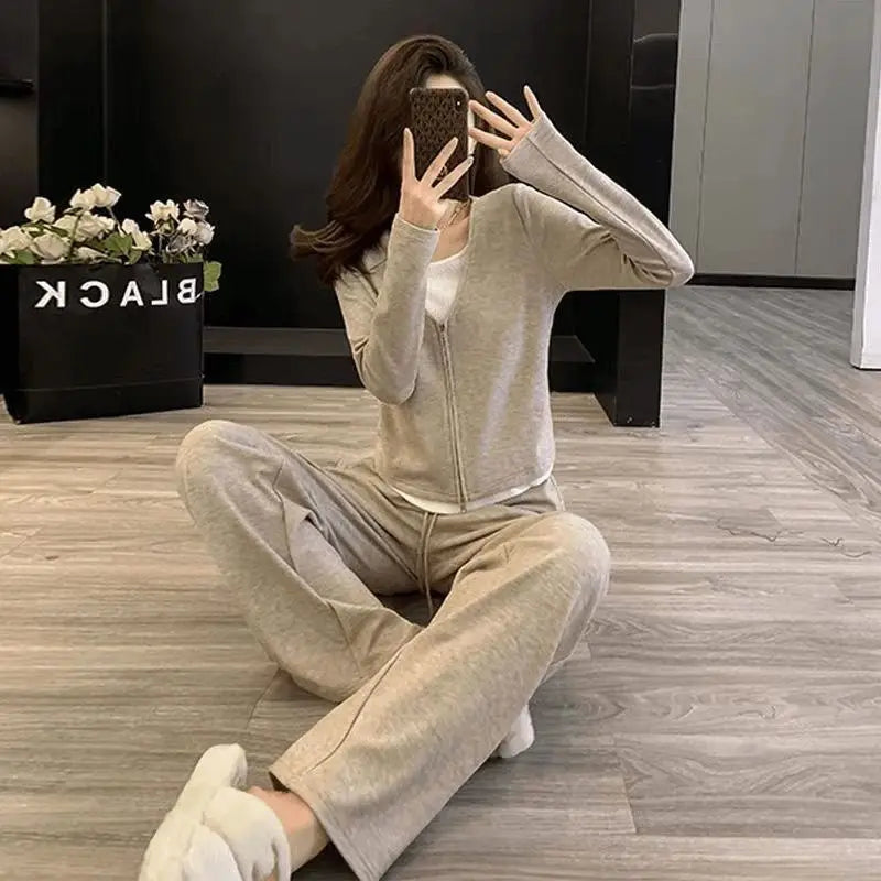 Western-style Suit Spring Autumn Fashion Slim Sweatshirt Wide-leg Pants Two-piece Trendy Set
